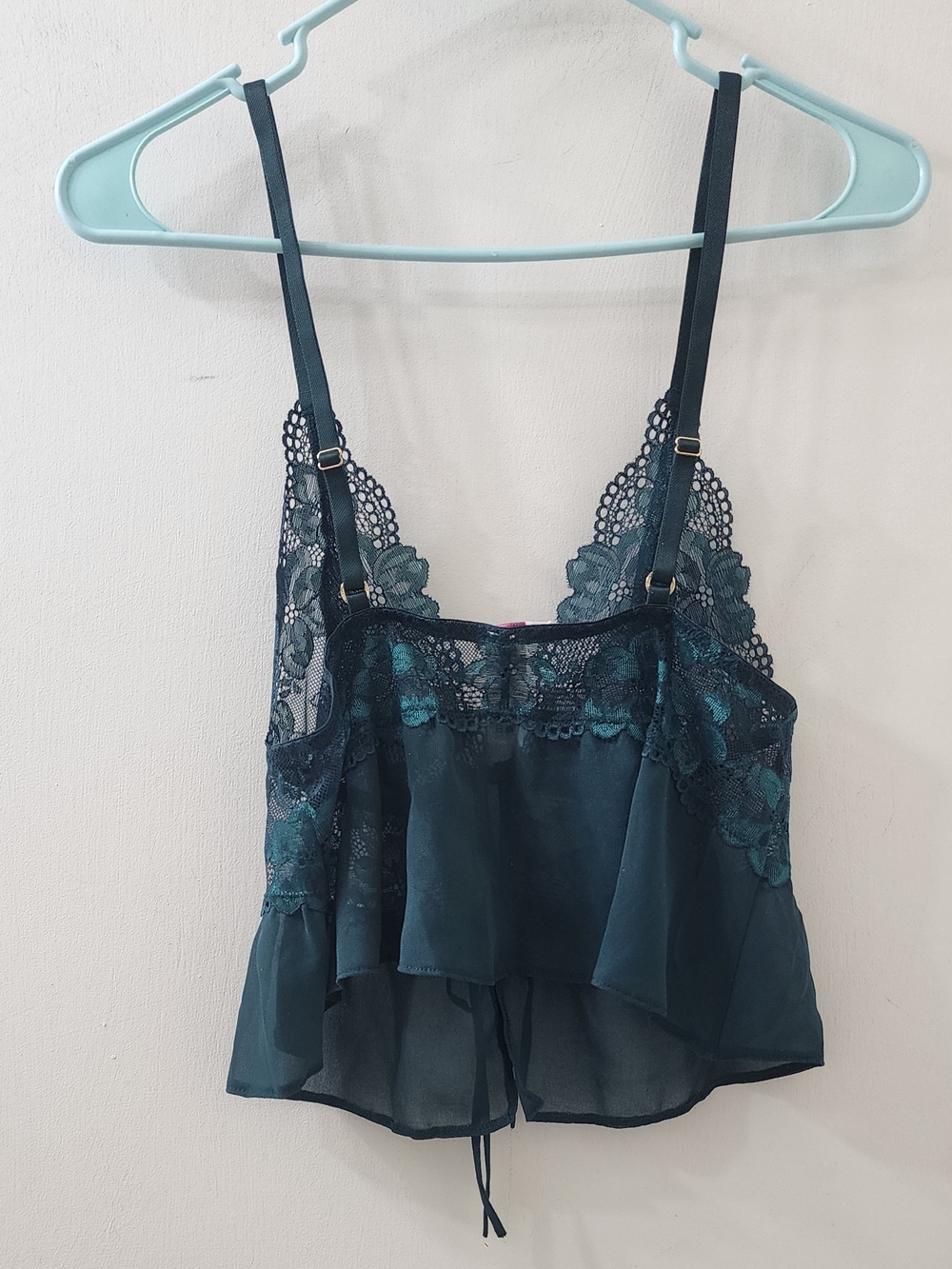 Adore Me Teal Lace Peplum Chemise Top with Tie-Front - Picture 5 of 6